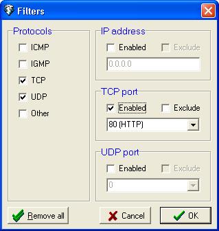 IP Sniffer filters page
