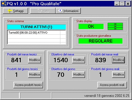 Production Monitor - schermata principale